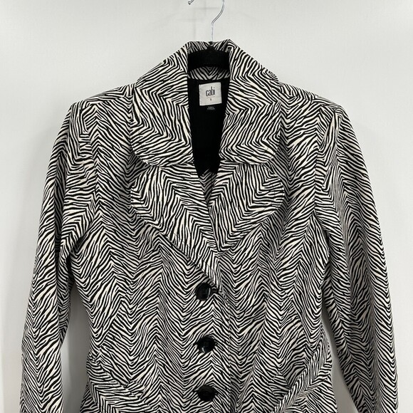 CAbi Black White Zebra Print Button Up Long Line 007 Trench Coat Size Small - Picture 5 of 10